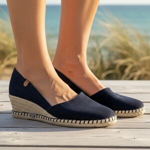 VERBENAS Mamen Navy Suede Wedge Espadrille Shoes Spain 41